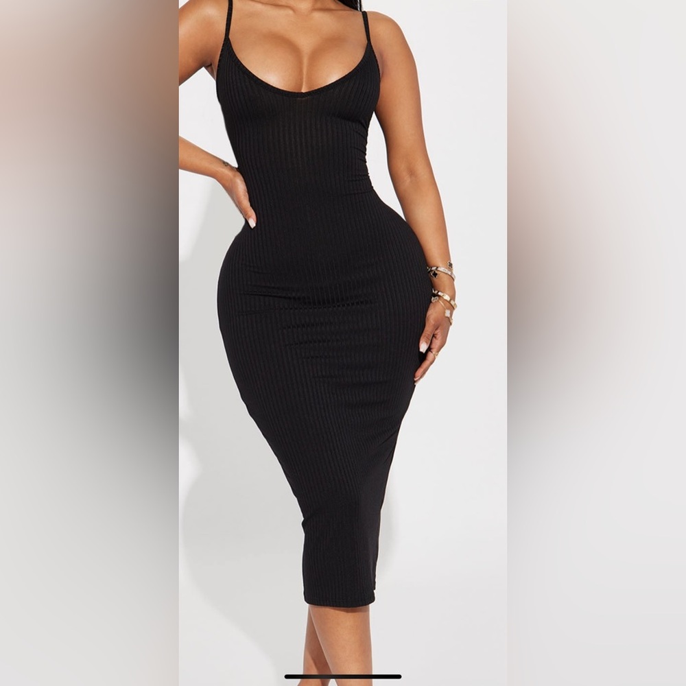 Ribbed Black Midi Dress Size M
